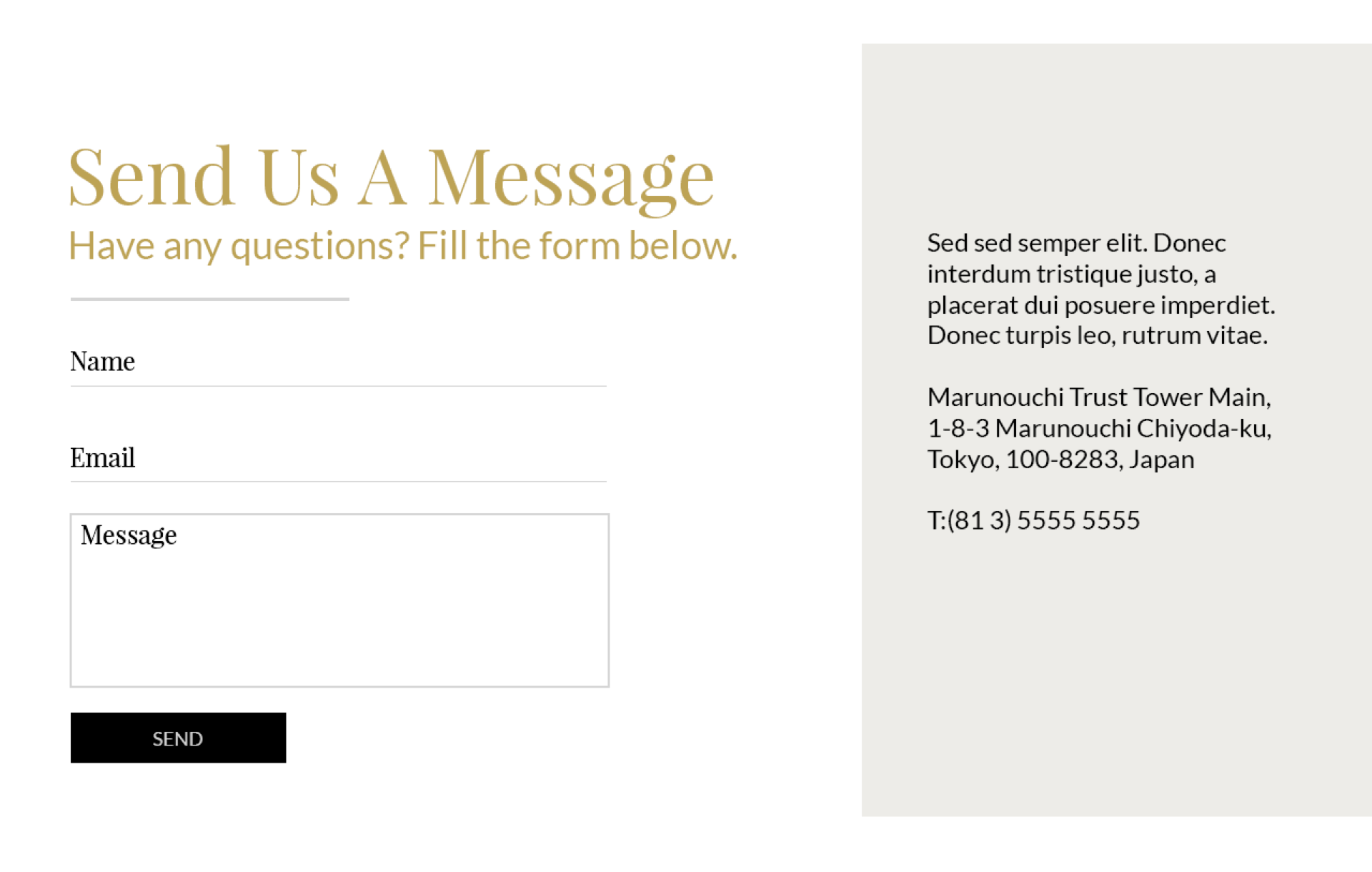 An iteration of the contact form for Japanese luxury nail salon written in English.