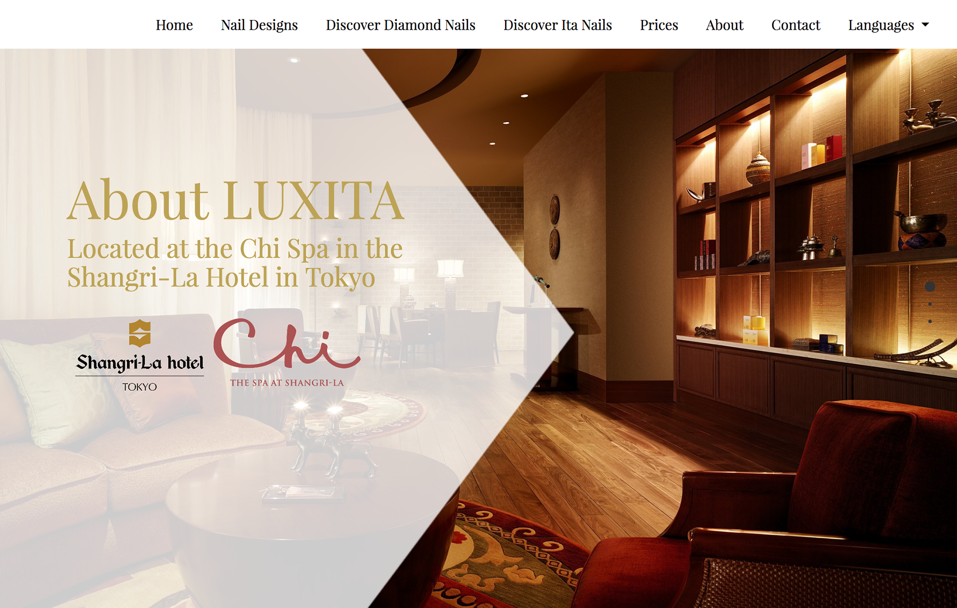 iteration of luxury website Chi Spa location with photo of the spa. UI design by Katherine Delorme.
