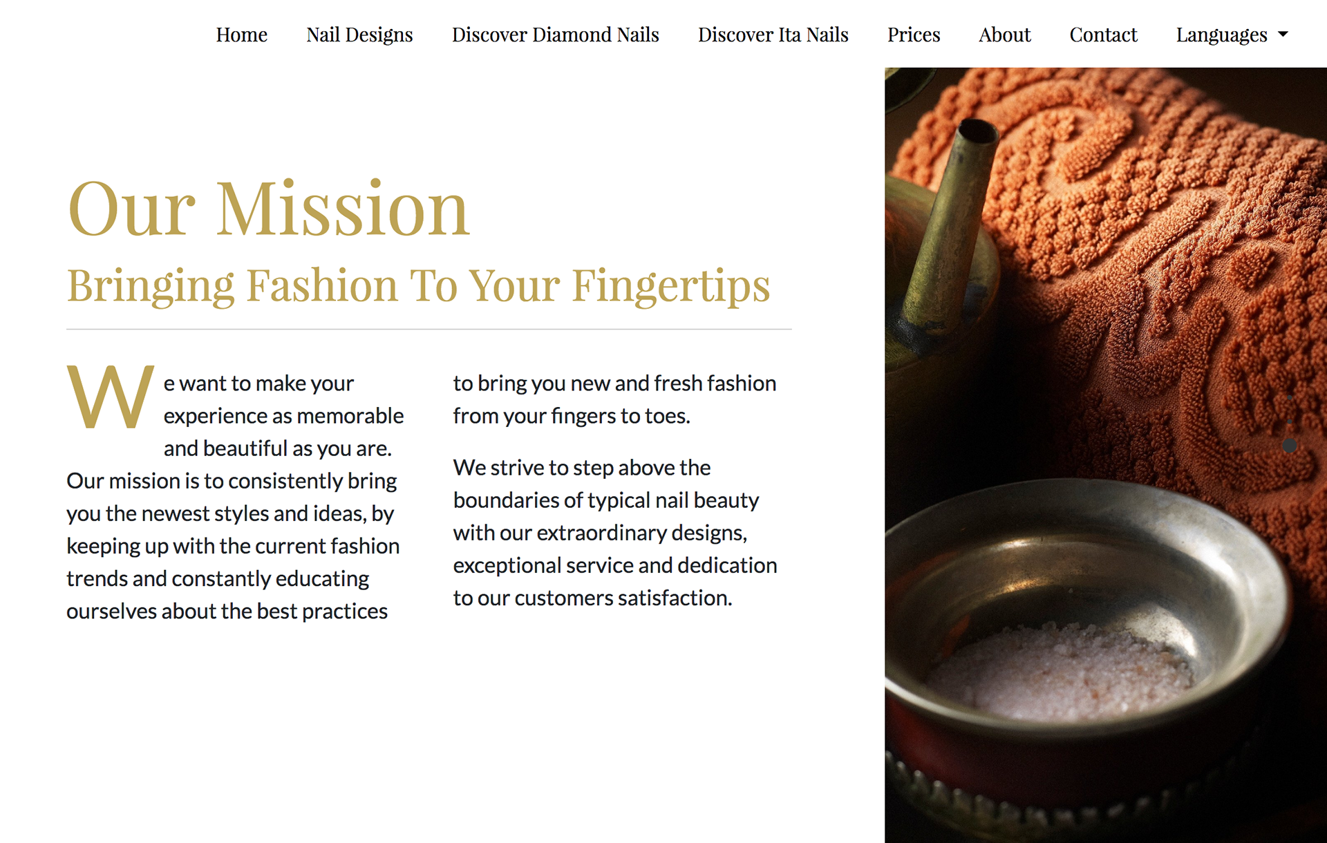 Iteration of luxury website. The mission statement. UI design by Katherine Delorme.