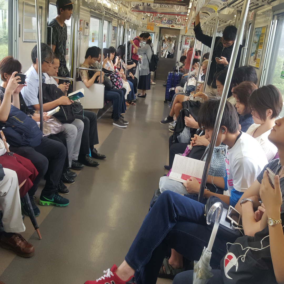 Observing train culture and how people spend the down time on their phones, reading etc.