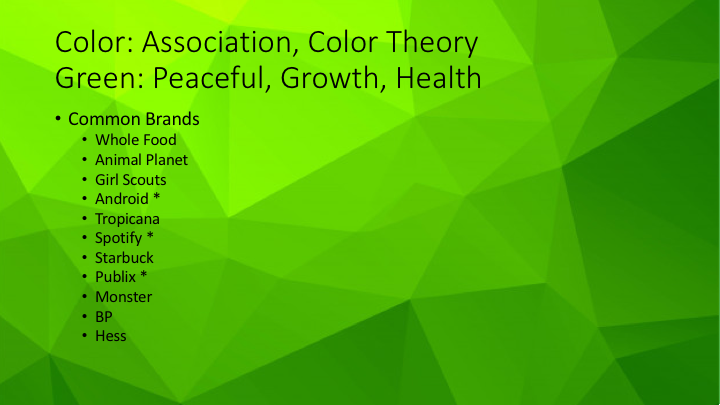 List of companies that use green as their identifying color by Katherine Delorme.