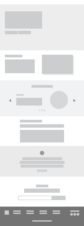 Grey boxing. UI & UX design - Home Page Option 1 by Katherine Delorme.