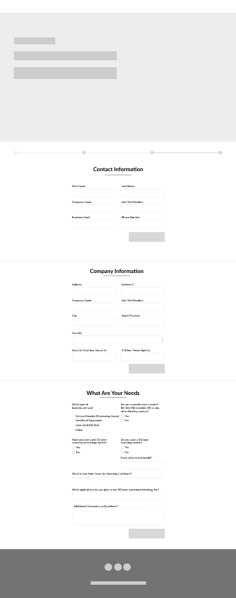 Demo sign up page with a three section form laid out. UI & UX design by Katherine Delorme.
