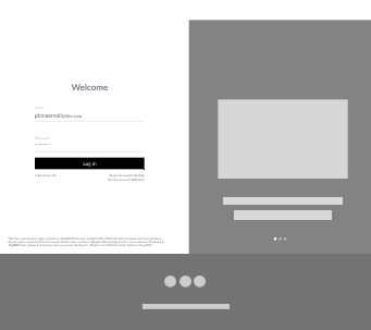 Grey boxing of the sign in page. Left is form and right image. UI & UX design by Katherine Delorme.